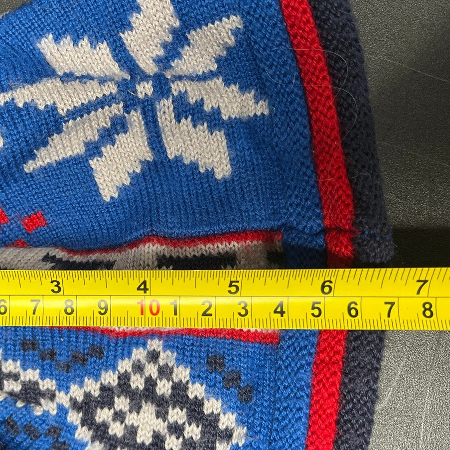 SmartWool Children Snowflake Beanie Hat Pom Pom Blue White Red Merino Wool