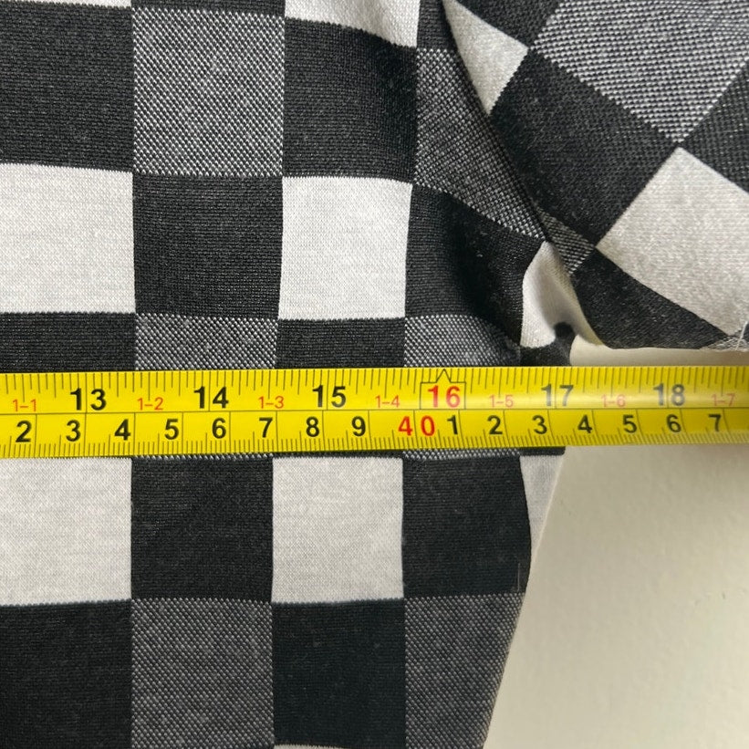 BP Women's Size 1X Black White Gingham Cutout Front Short Sleeve Checkered Top