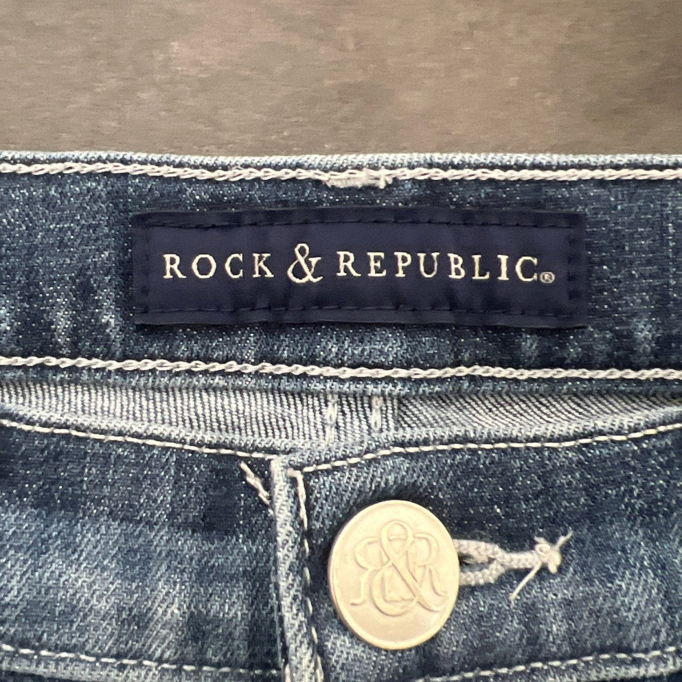 Rock & Republic Lolita Freedom Rock Stars Stripes Frayed Denim Jean Shorts