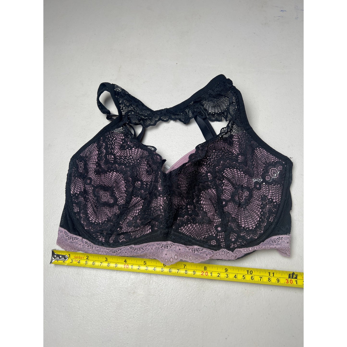 Adore Me Chelsey Lace Underwire Racerback Bra Black Pink 36DD