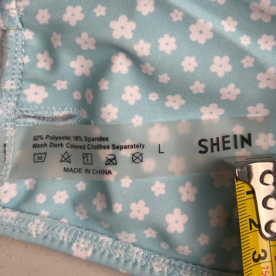 Shein Swim Floral Blue Bikini Top Large