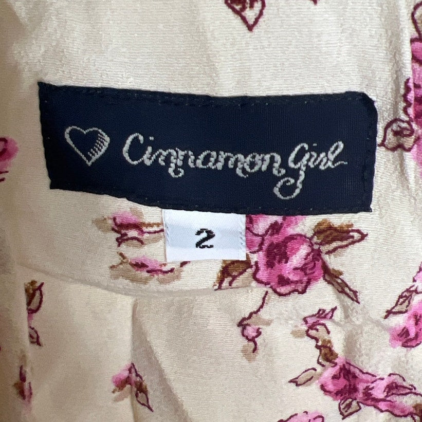 Cinnamon Girl Size 2 Top White Floral Pink Print