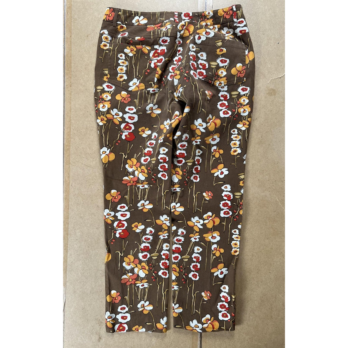 J. McLaughlin Pants Womens 6 Brown Cropped Floral Twill Stretch Pockets Slim