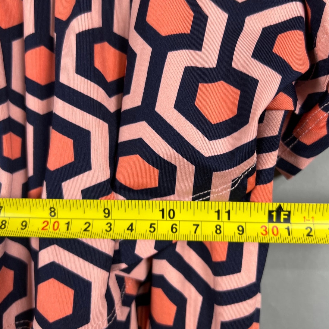 Mary Square NWT Size Large Women Long Orange Dress super stretch geo print