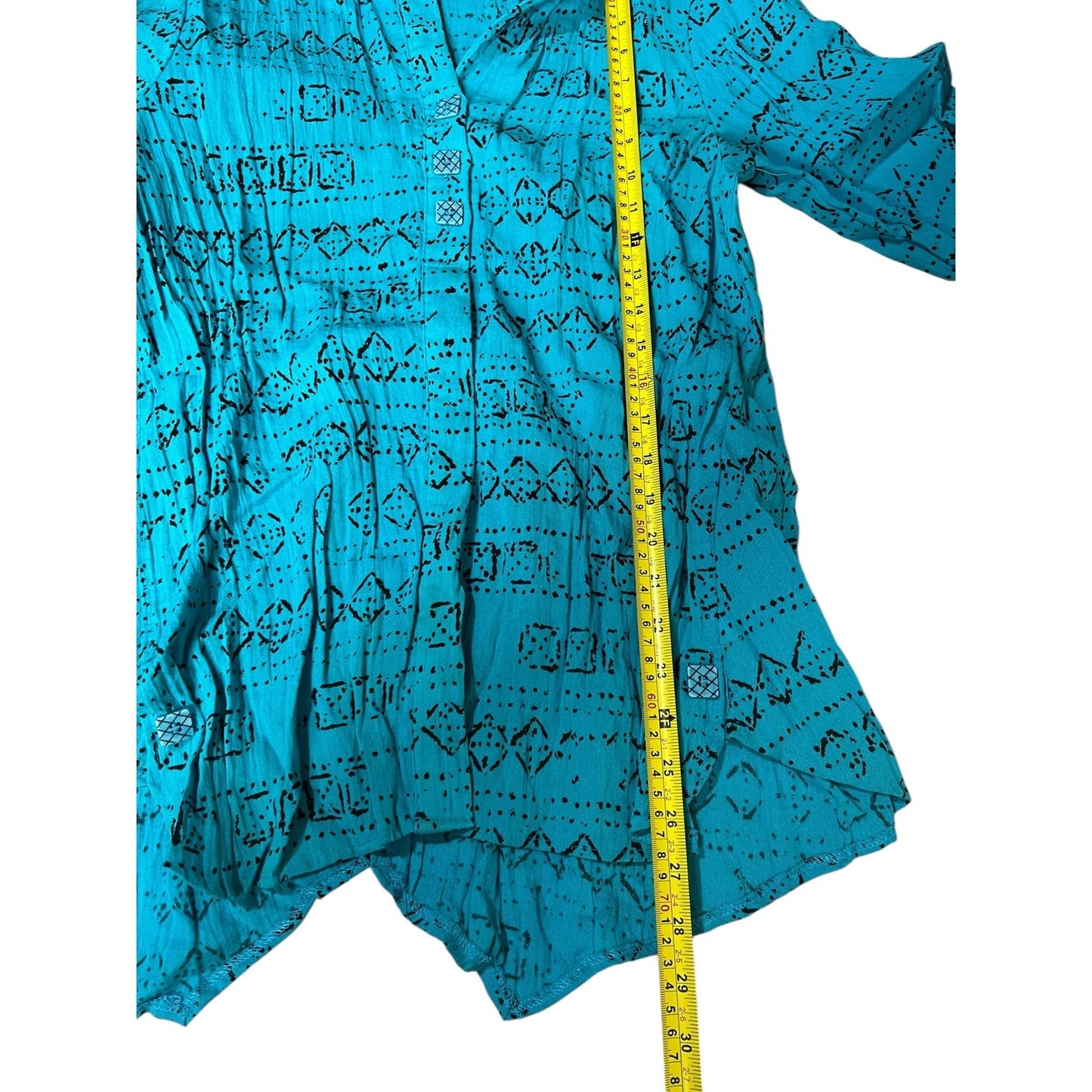 Habitat Clothes To Live In Tribal Blue Button Up Shirt blouse Medium M