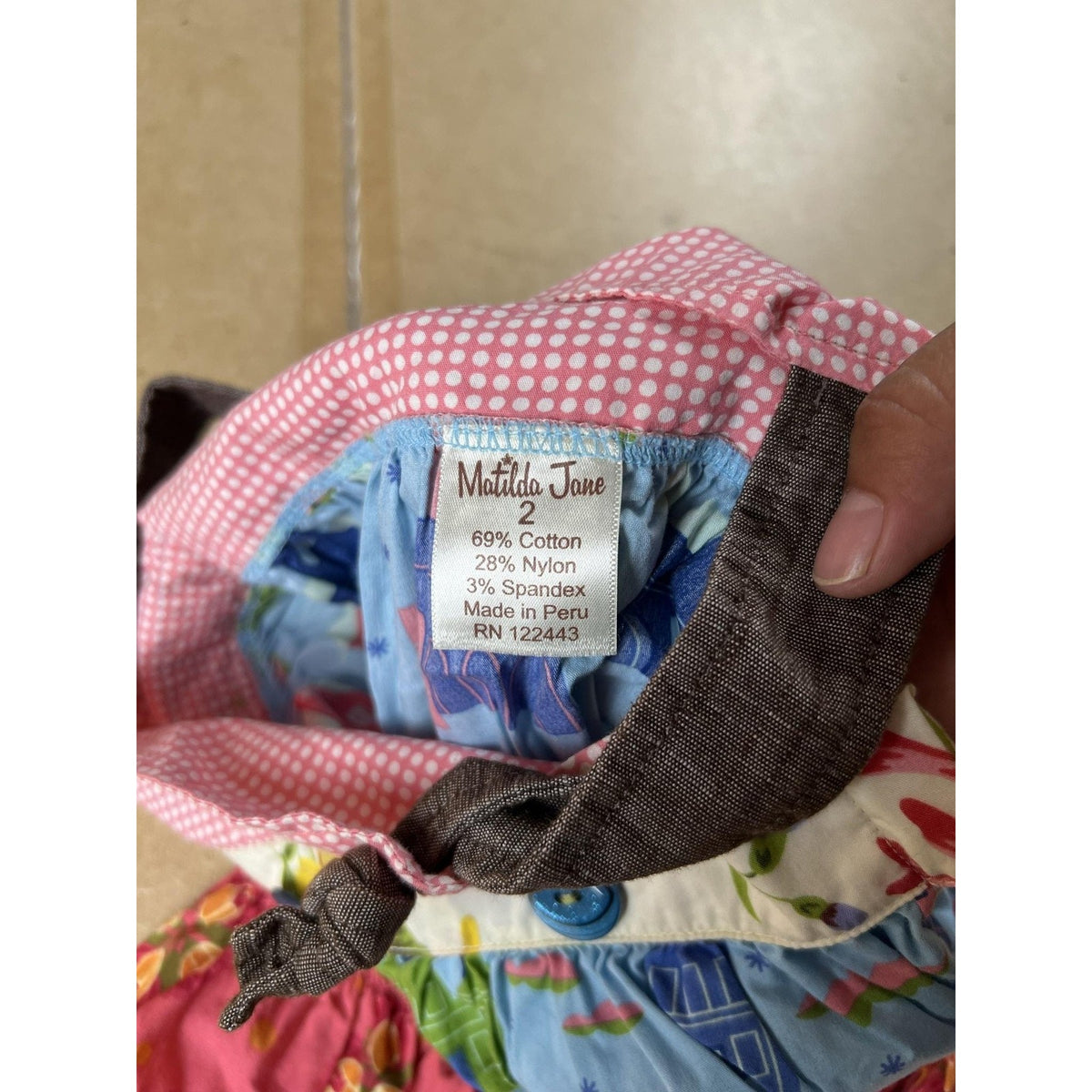 Matilda Jane Dress Girls 2T Blue Patchwork Sundress Square Neck Straps Ruffle