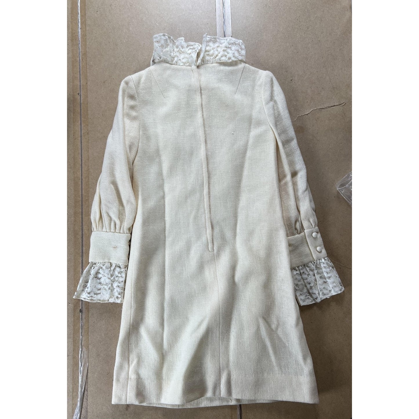 Vintage E.t. CaliforniA Dress Girls 5-6 Years White Lace Ruffle Shift High Neck