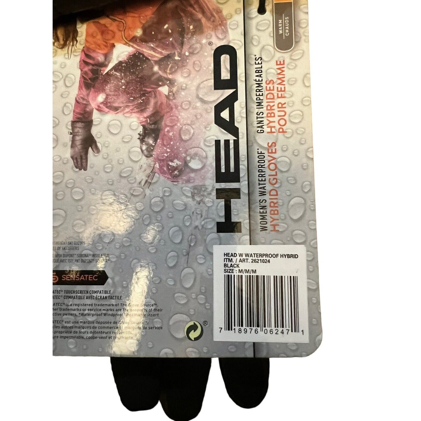 NWT Head Womens Black Medium Waterproof Hybrid Gloves Touchscreen Compatible