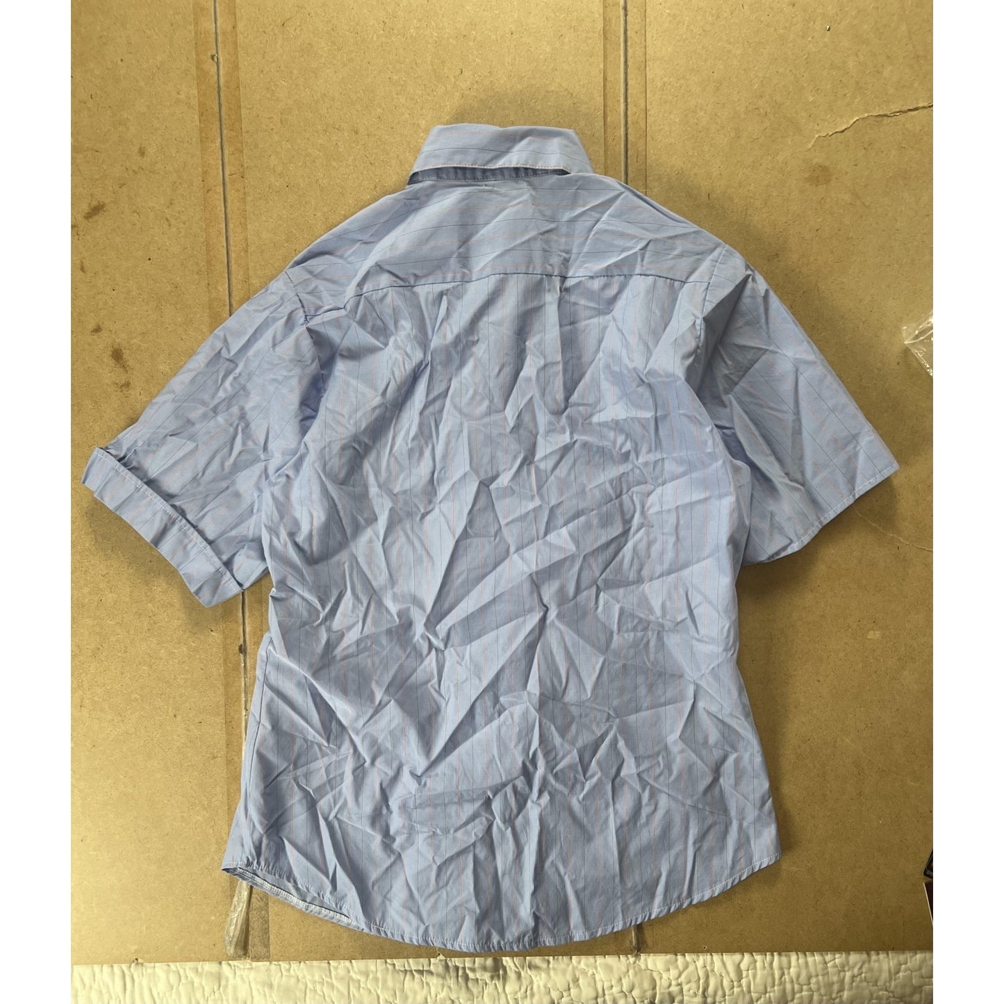 6th Avenue Shirt Mens M/L Blue Striped Short Sleeve Button-Up Pin-Up Novelty