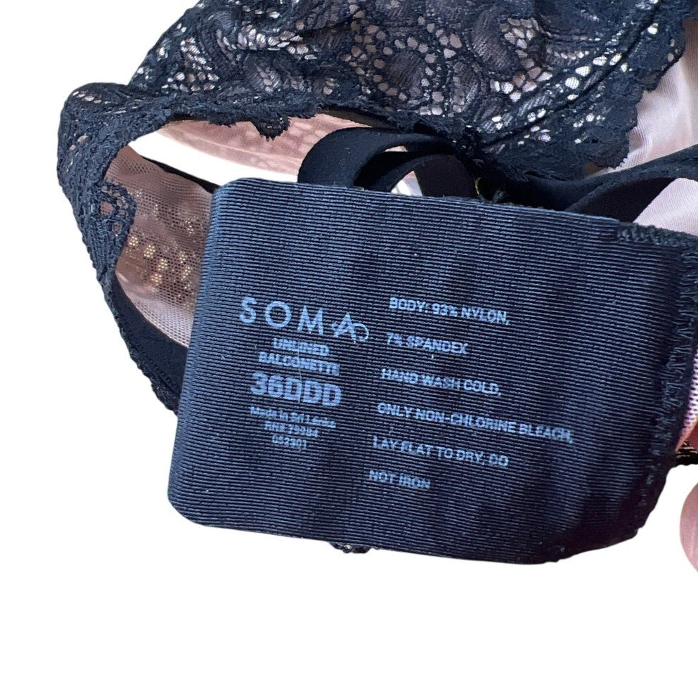 NWT Soma Lace Black Bra 36DDD Lace Bra Black Embroidered Underwire Adjustable