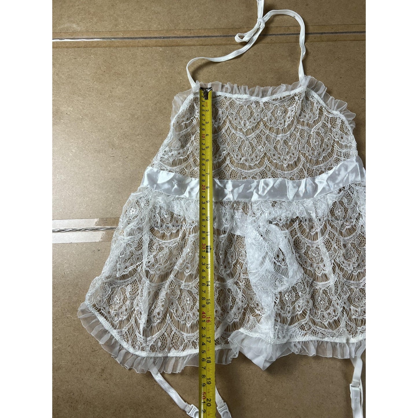Dreamgirl Lingerie Womens One Size White Lace Bridal Babydoll Garter Halter Tie