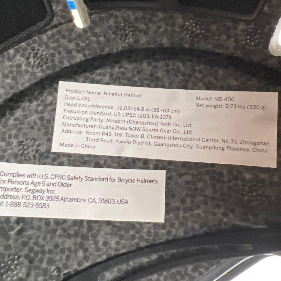 Ninebot Bicycle Helmet L/XL NB400 Black NIB NWT