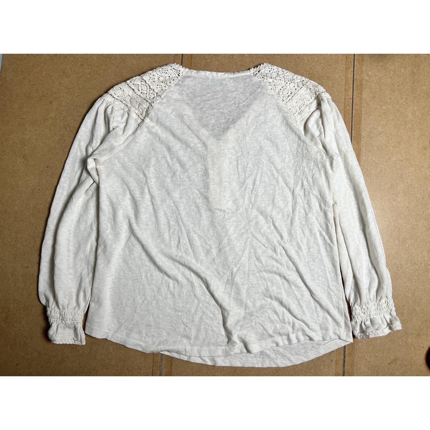 Sundance Tunic Womens L White Crochet V-Neck Long Sleeve Button Lightweight