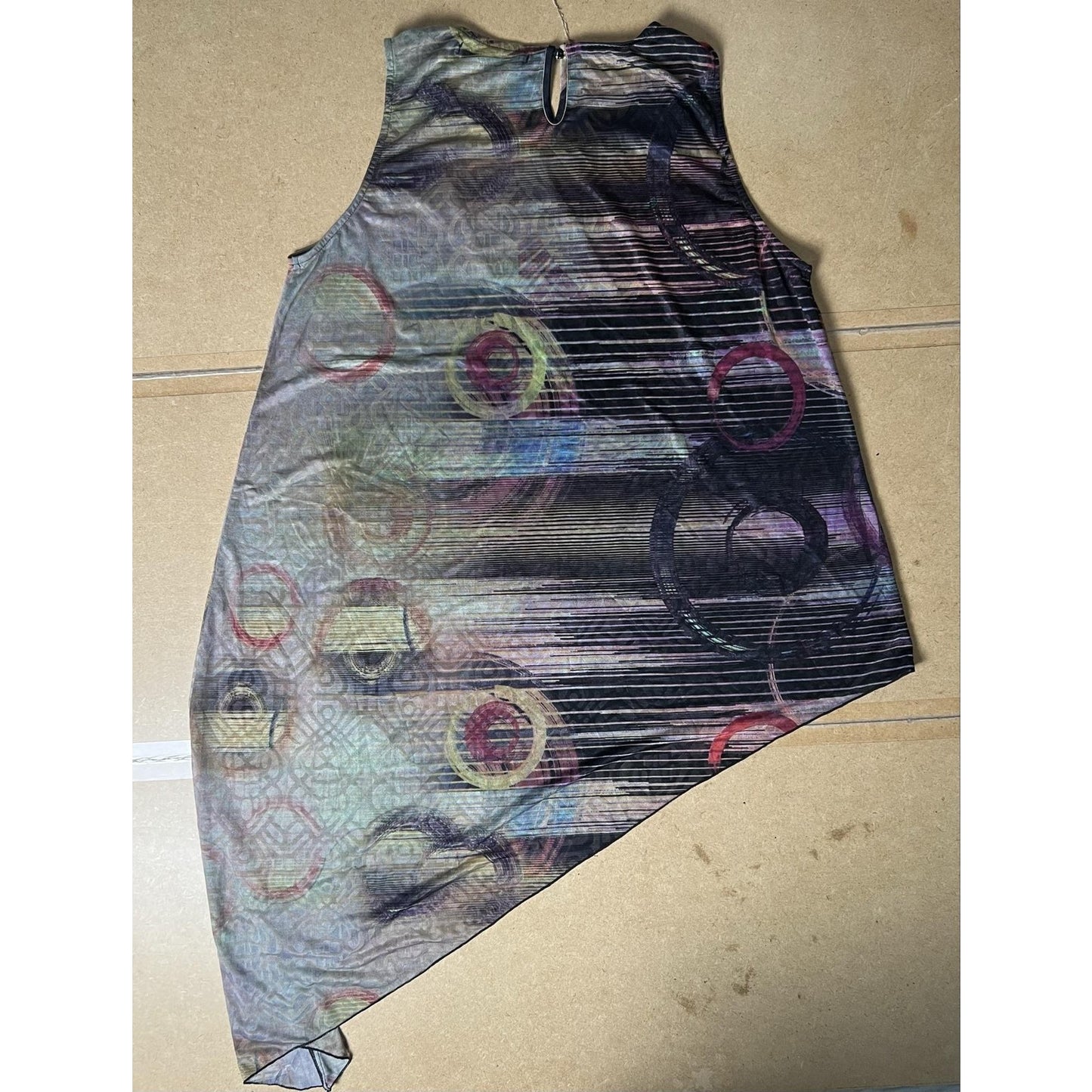 Clotheshead Tunic Womens XL Multicolor Mesh Striped Round Neck Button Relaxed