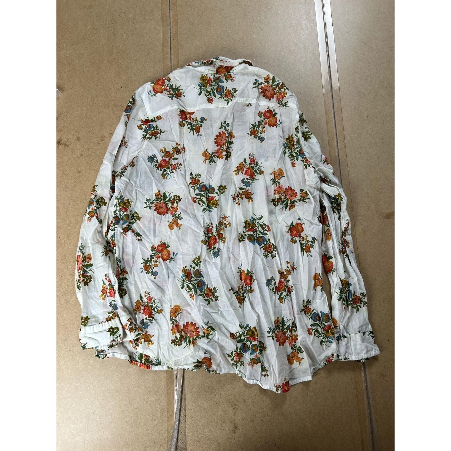 Old Navy Tunic Womens XL White Floral Button-Up Collared Long Sleeve Cotton