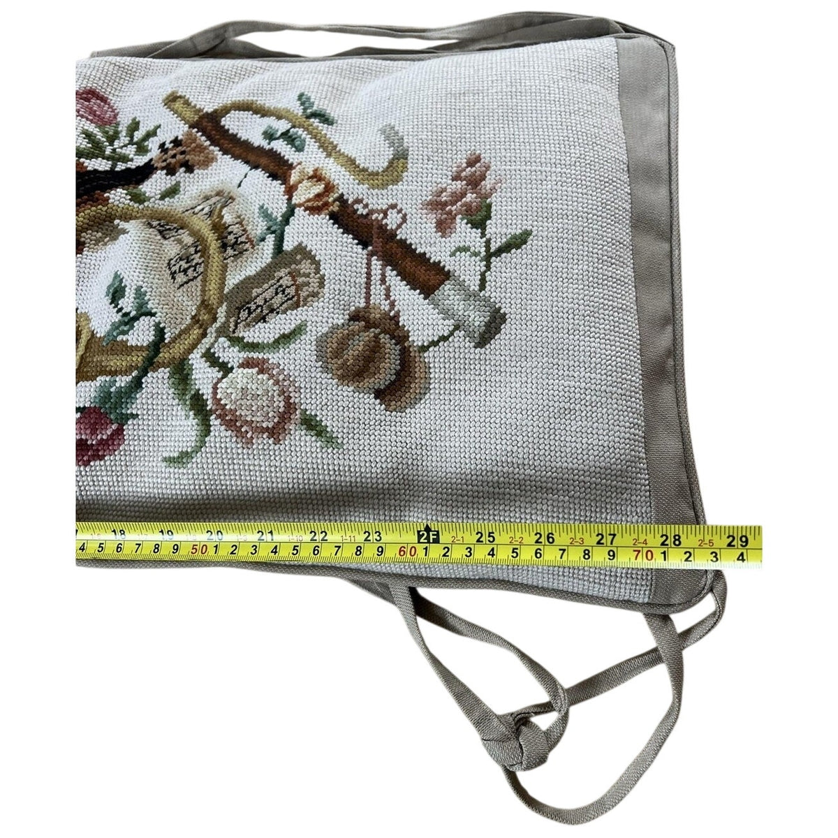 Handmade Bench Cushion Extra Large Beige Cotton Blend Floral Traditional Tie-On