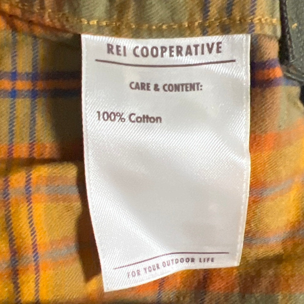 REI Cooperative 100% Cotton Size XL Plaid Button Down Orange Men's
