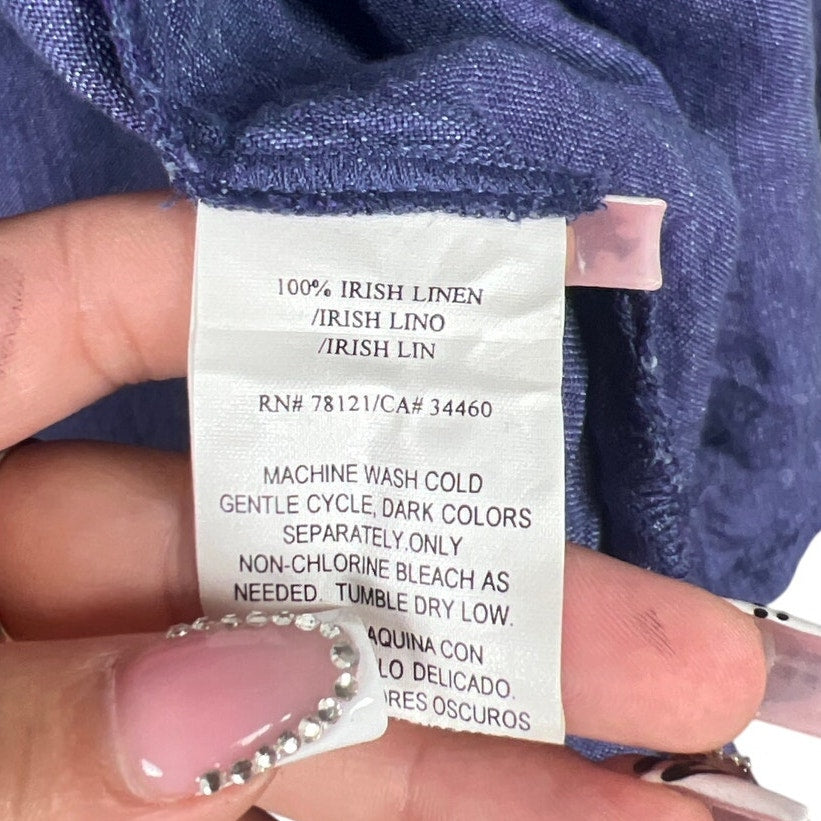 Eileen Fisher Blue Linen Button Front Top Women's Size Large