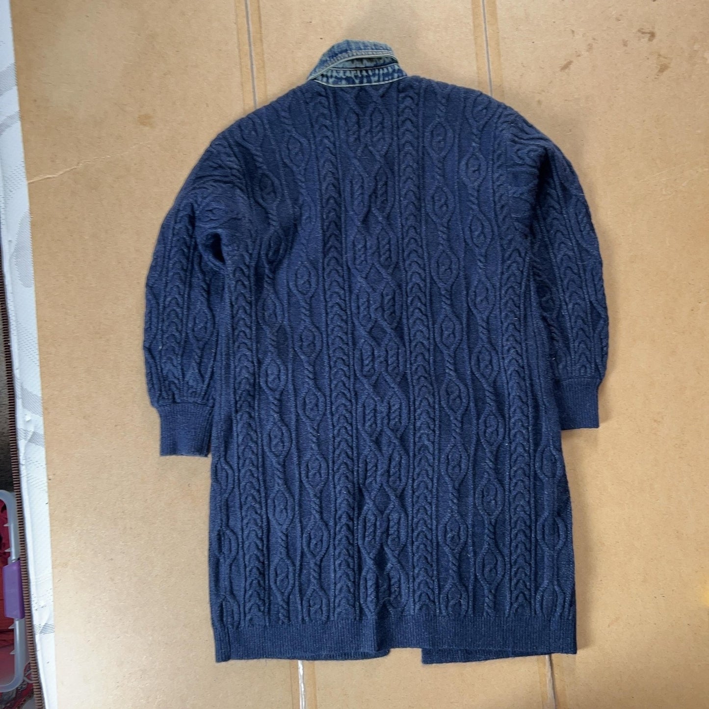 City Blues Cardigan Womens M Blue Cable-Knit Collared Open Pockets Heavyweight
