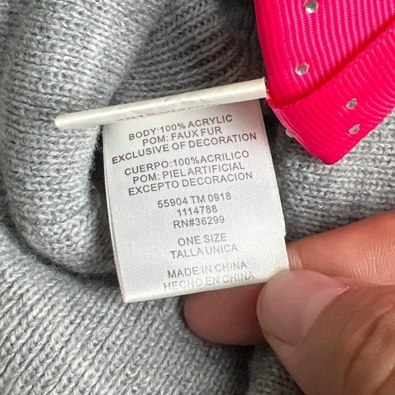 Jojo Siwa Gray Skull Cap With Pink Bow One Size