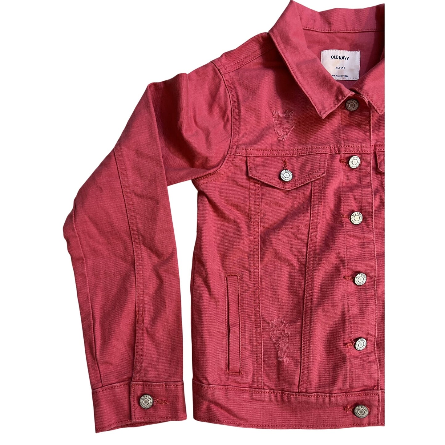 Old Navy Youth Pink Denim Distressed Jacket XL 14 - NWT