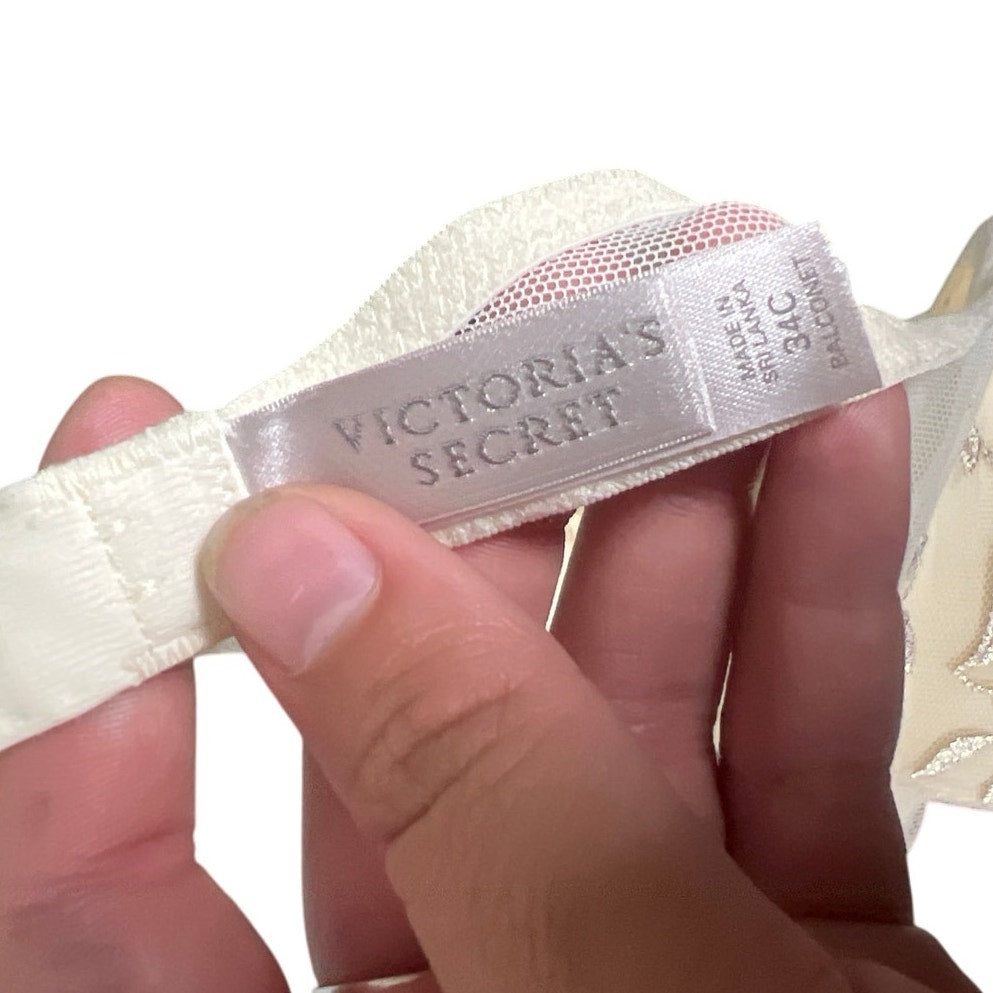 Victoria Secret 34C Women's Cream Balconette Bra Adjustable