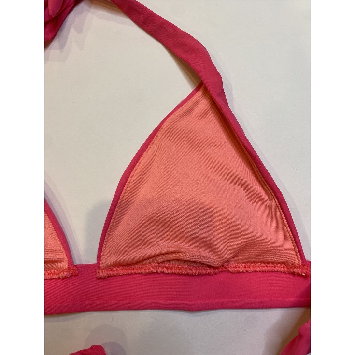 Victoria Secret Bikini Top XS No Pads Halter Ties Plunge Classic Pink VS - EUC
