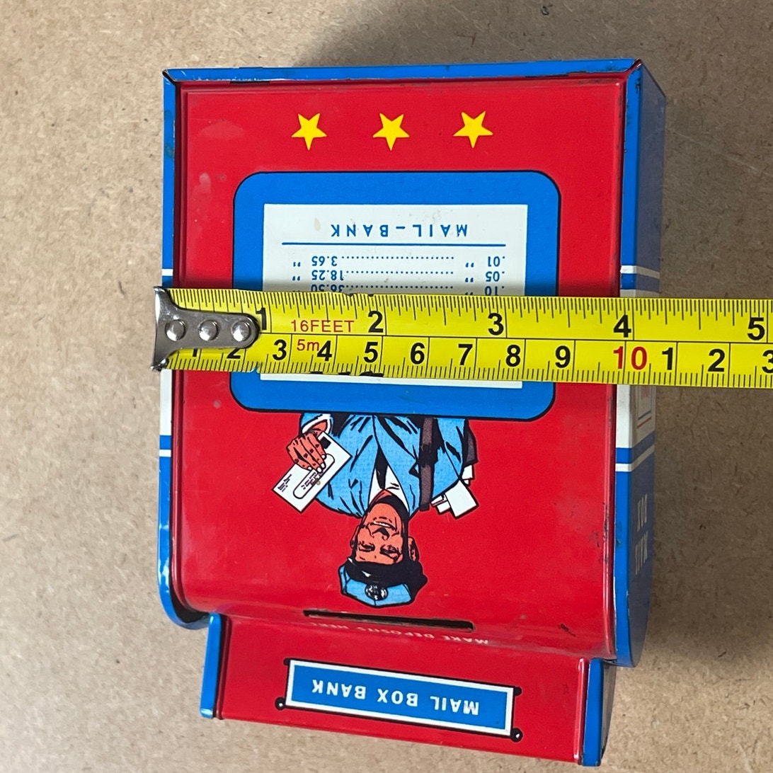 Vintage Toy 5 3/4" High Ohio Art Tin Metal Mail Box Airmail Speed Letter Bank w