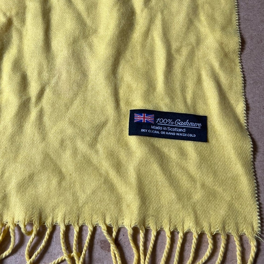 100% Cashmere Yellow Scarf Made In Scotland Warm Wrap Wool Scarf Pure 65.5"