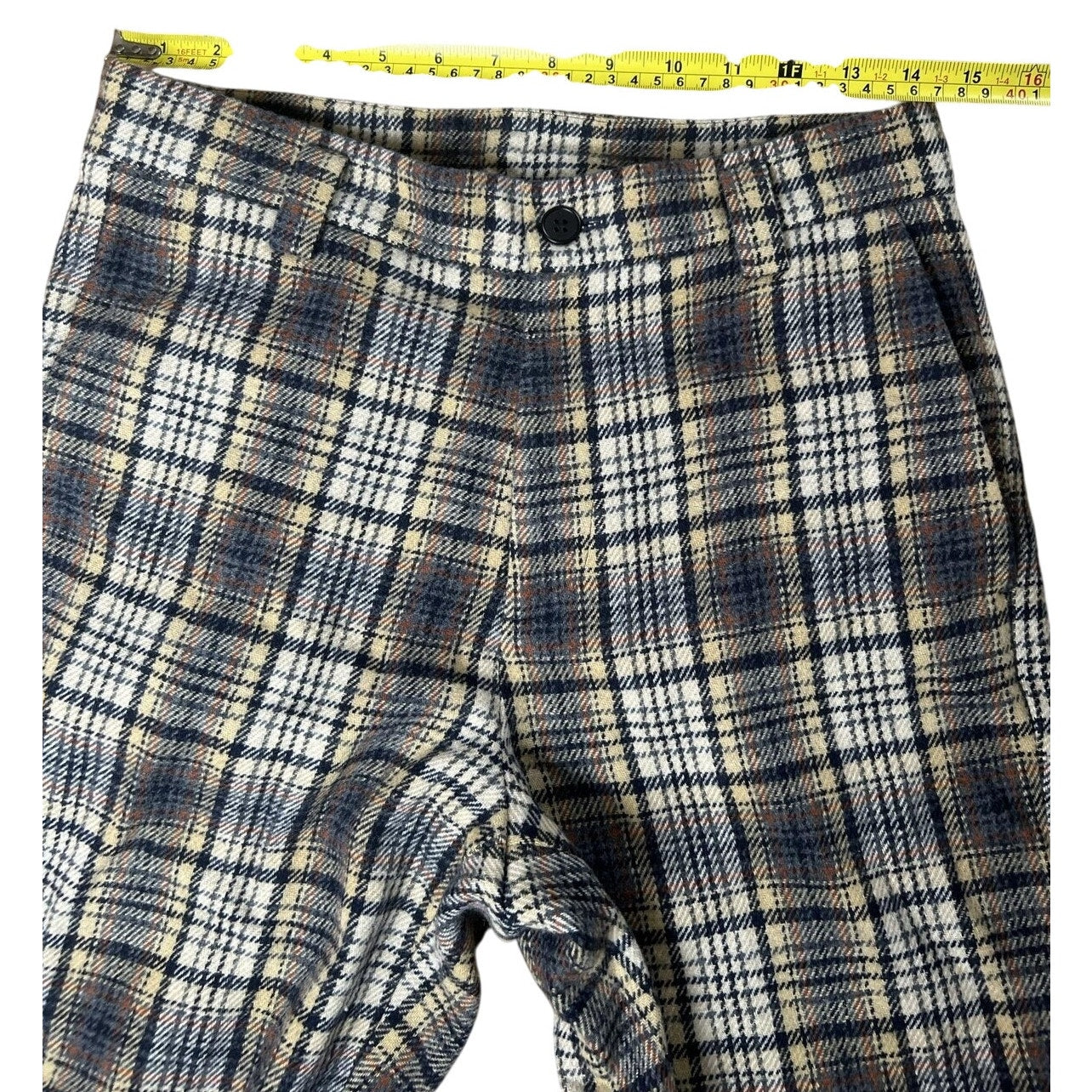 Sienna Pants Womens 12 Beige Plaid Ankle Wool Polyester Slim Lined Pockets Zip
