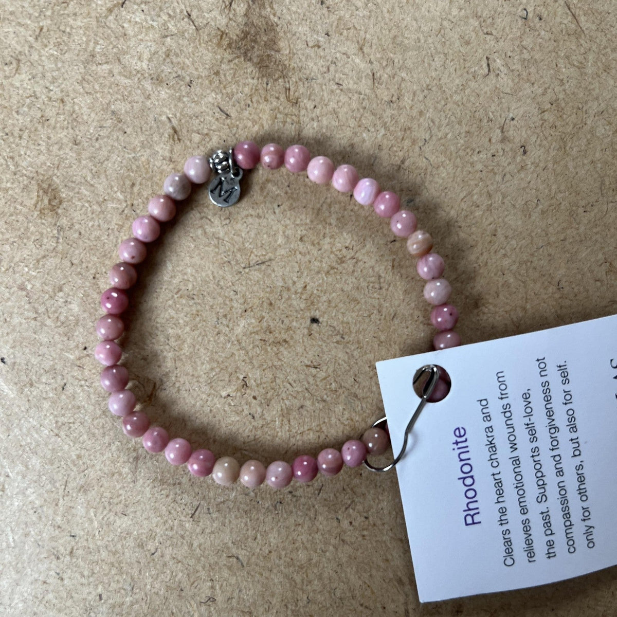 Moxie Malas Rhodonite Pink Gemstone Beaded Stretch Bracelet Womens Healing Yoga