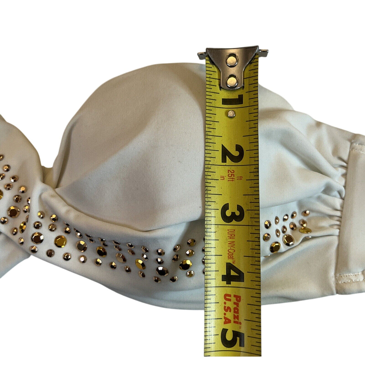 Victoria's Victoria Secret Bikini 34B, White With Gold Rhinestones, Padded - EUC