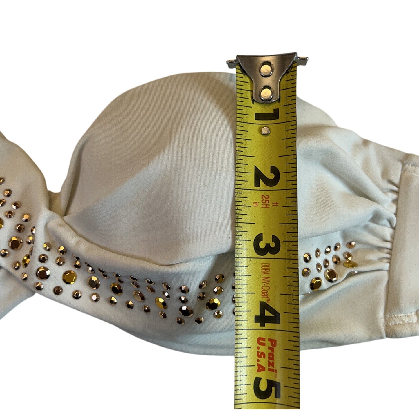 Victoria's Victoria Secret Bikini 34B, White With Gold Rhinestones, Padded - EUC