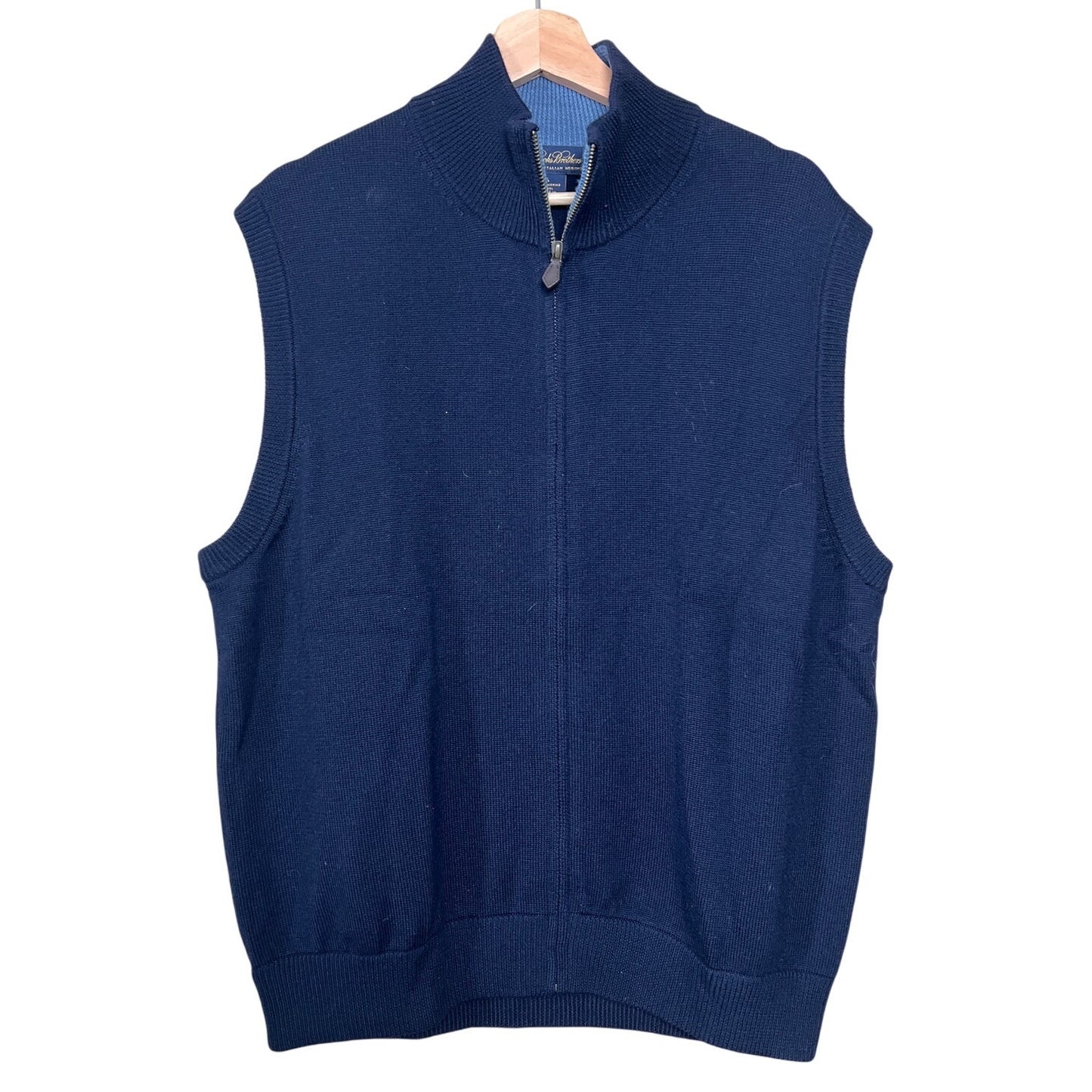 Brooks Brother Size Large Blue Sweater Vest 100% Merino Wool
