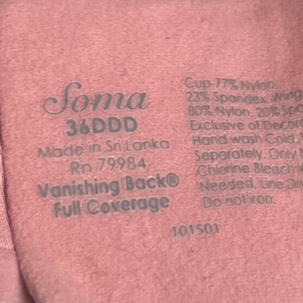 Soma Full Coverage Polka Dot Pink 36DDD Vanishing Back Bra