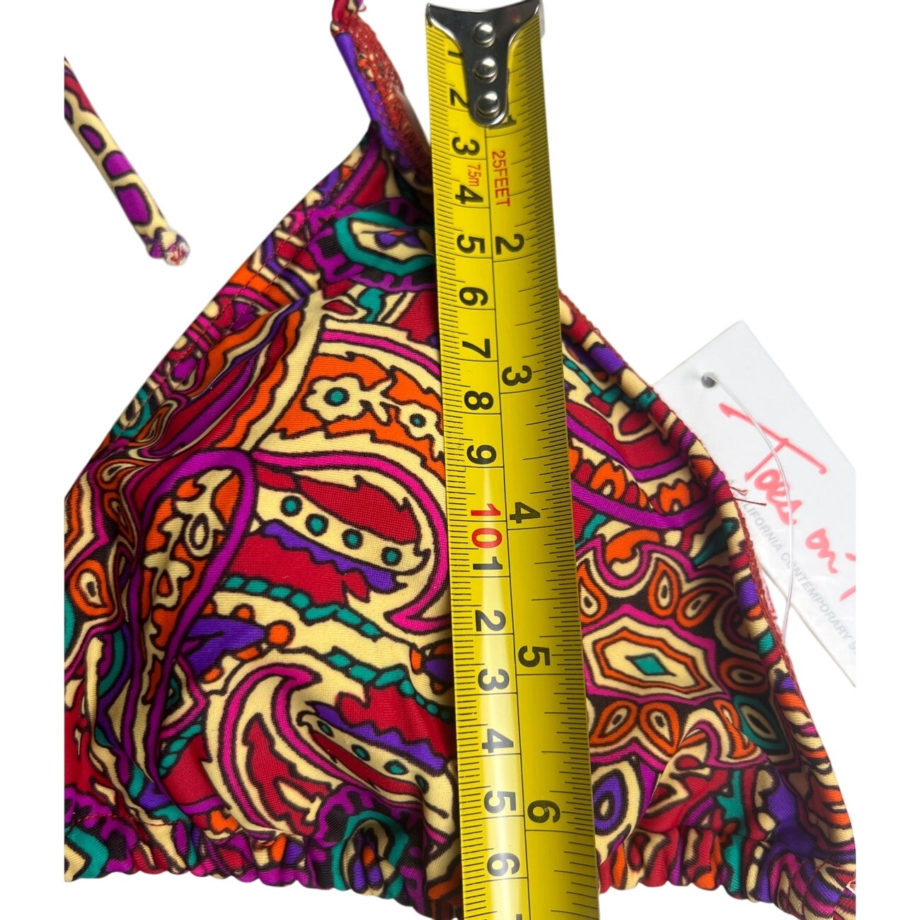 NWT Toes On The Nose Triangle Red Paisley Bikini Swim Top Large L