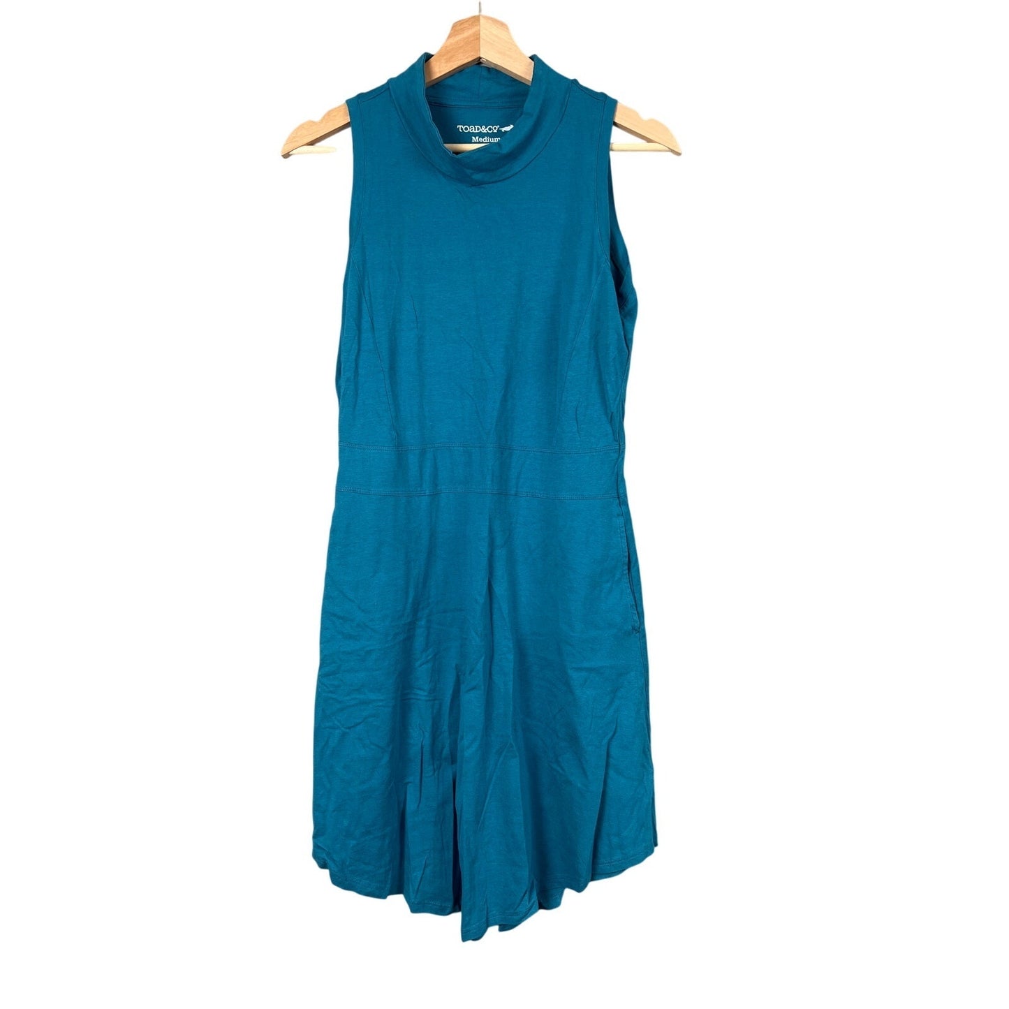 Toad & Co Stretchy Dress Women's M Blue Sleeveless Turtleneck With Pockets