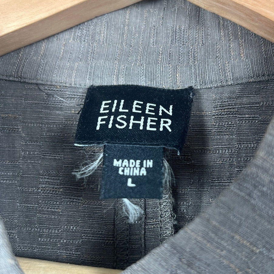 Eileen Fisher Grey Italian Fabric Linen Gauze Button Down Top Women's L