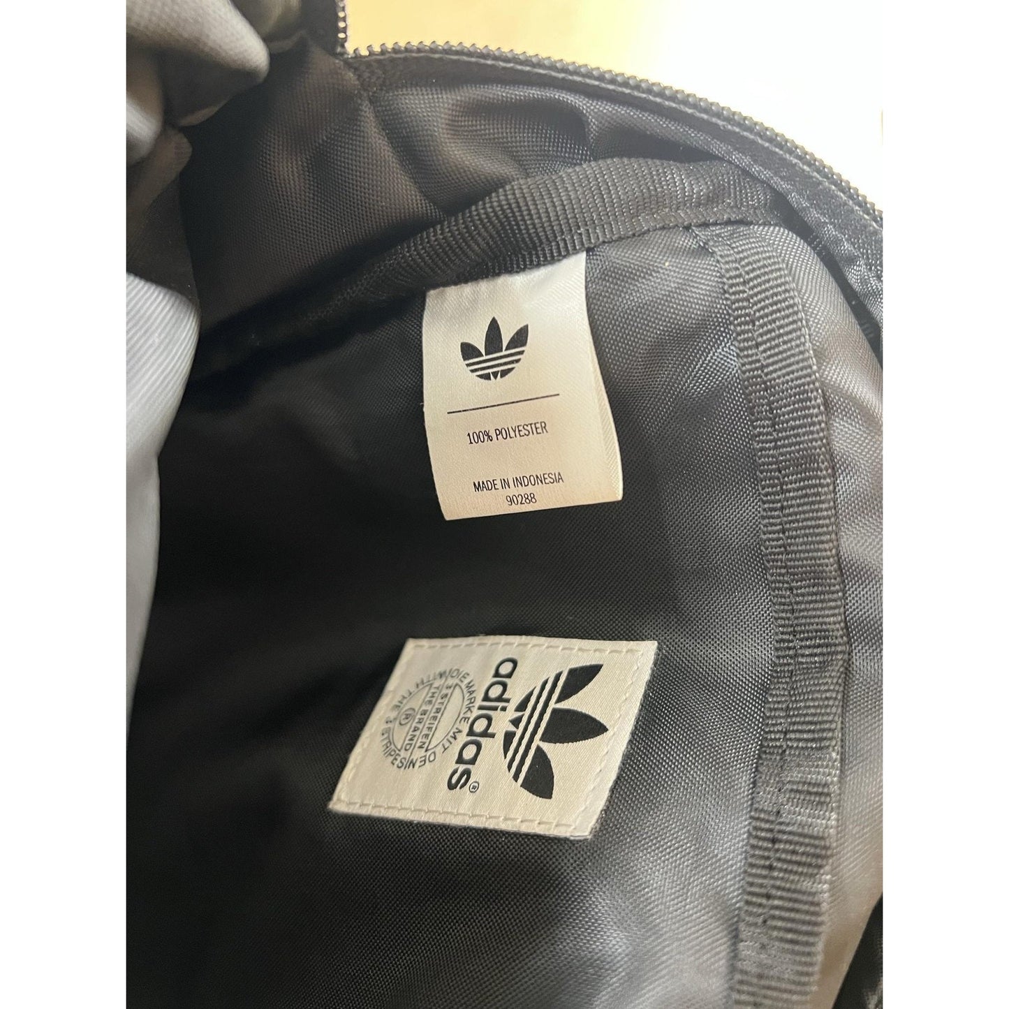 Adidas Sling Bag Unisex Small Black Polyester Gray Lined Zip Adjustable