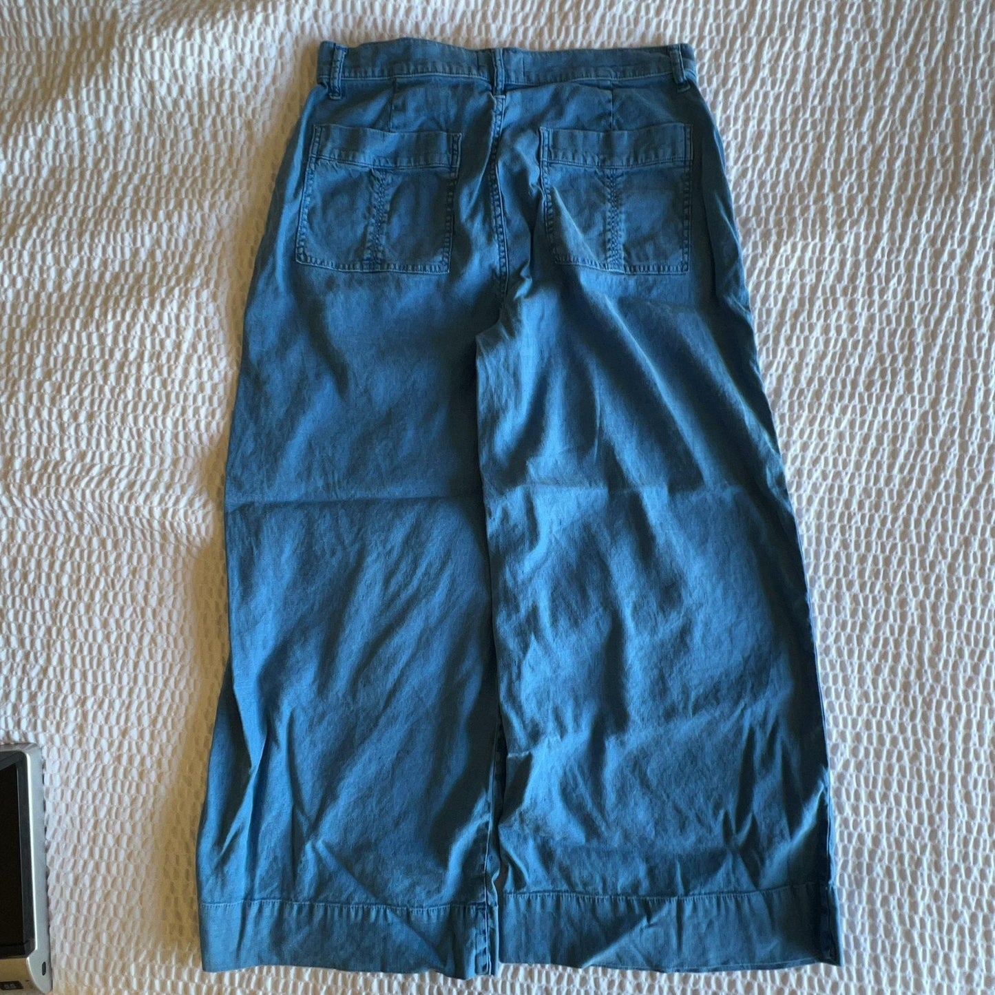 Evereve Pants Womens 30 Blue Cropped Denim Relaxed Pockets Button Flat Front