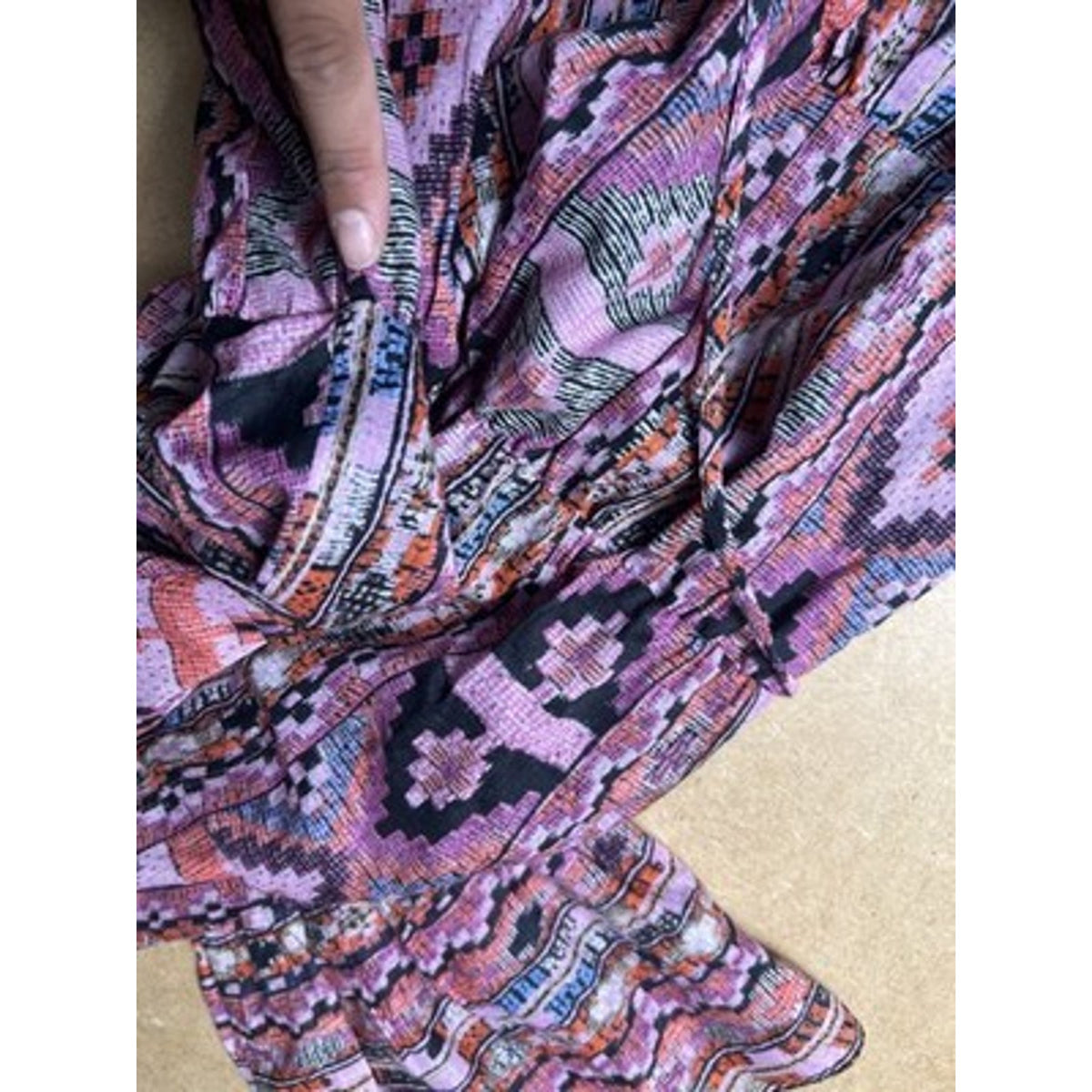Kobi Halperin Dress Womens S Pink Wrap Midi Bell Sleeve Ruffle Geometric Belted