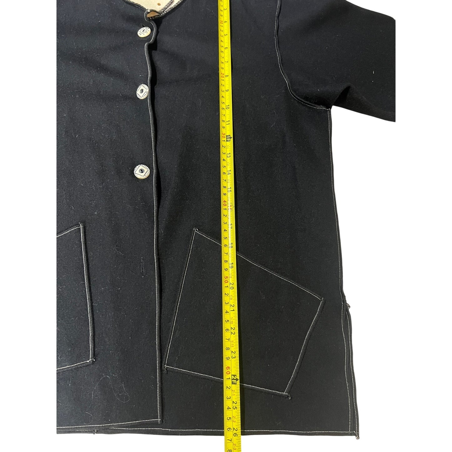 Ellen Hauptli Wool Button Up White & Black Coat *Dimensions In Pictures*