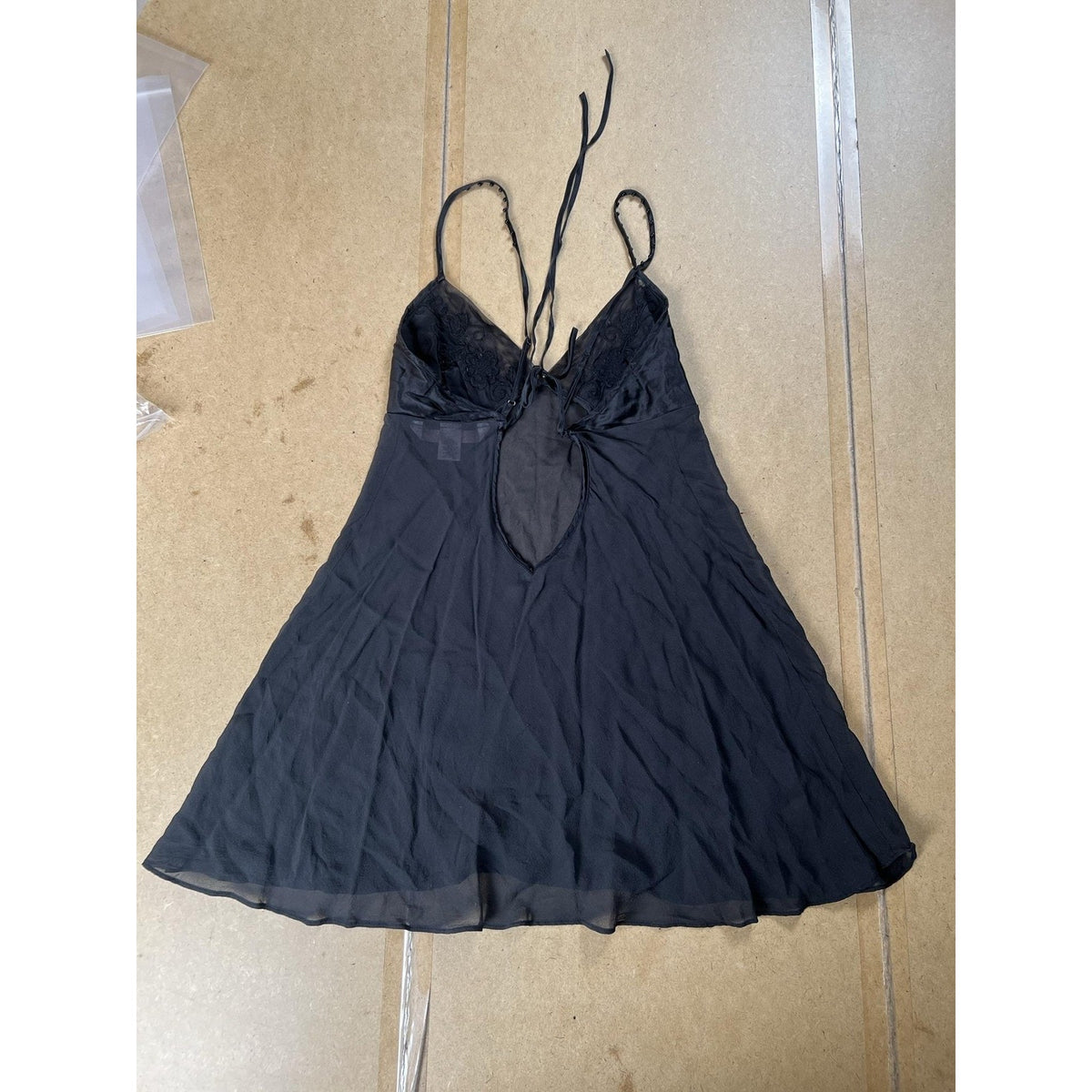 Victoria's Secret Chemise Womens S Black Chiffon Lace Beaded Straps Lingerie