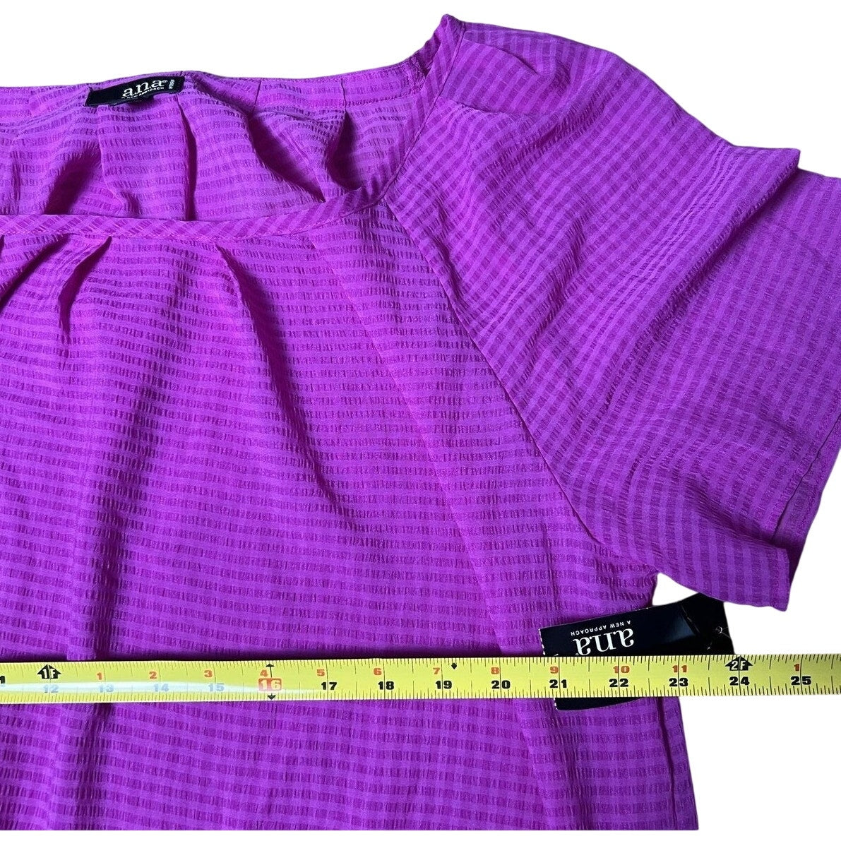 A.n.a Blouse Womens 1X Purple Scoop Neck Short Sleeve Pleated Elastic Waist