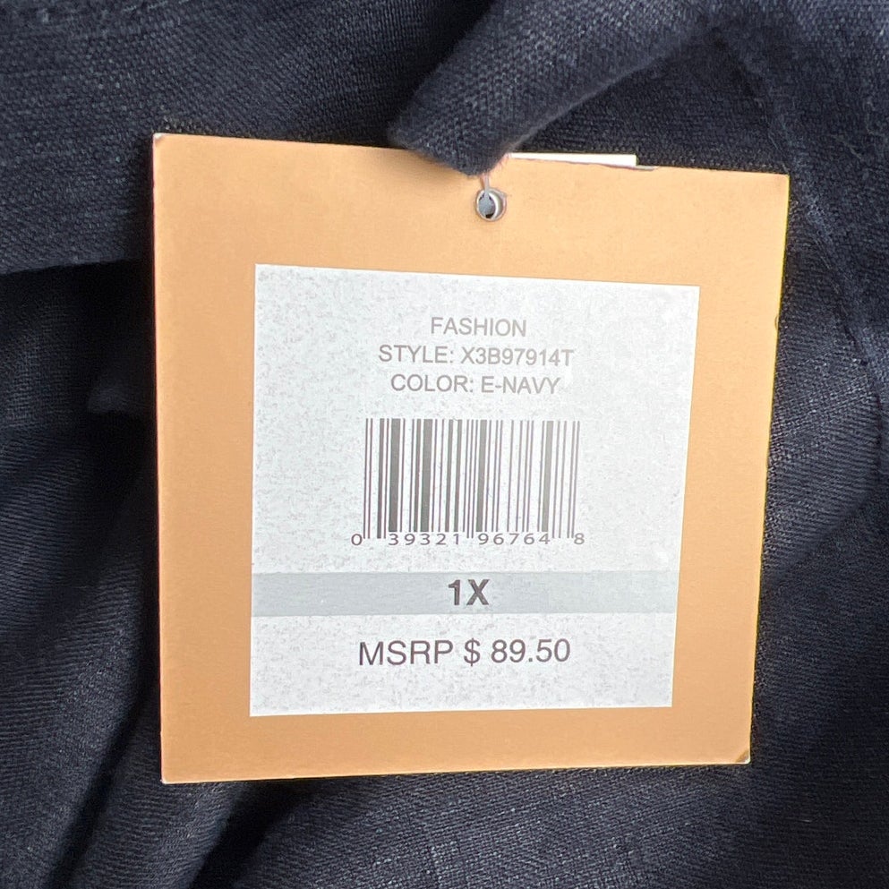Ellen Tracy NWT XL 100% Linen E-Navy Top