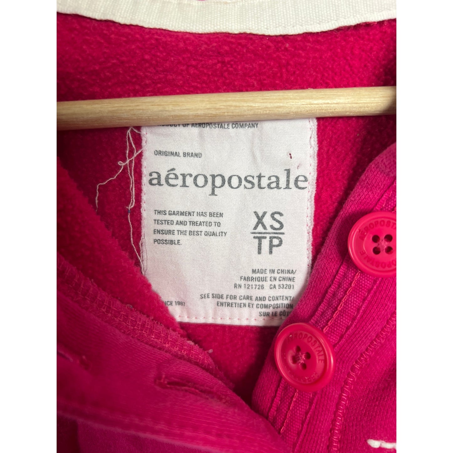 Y2K Aeropostale Pink XS Embroidered Warm Button Up Hoodie