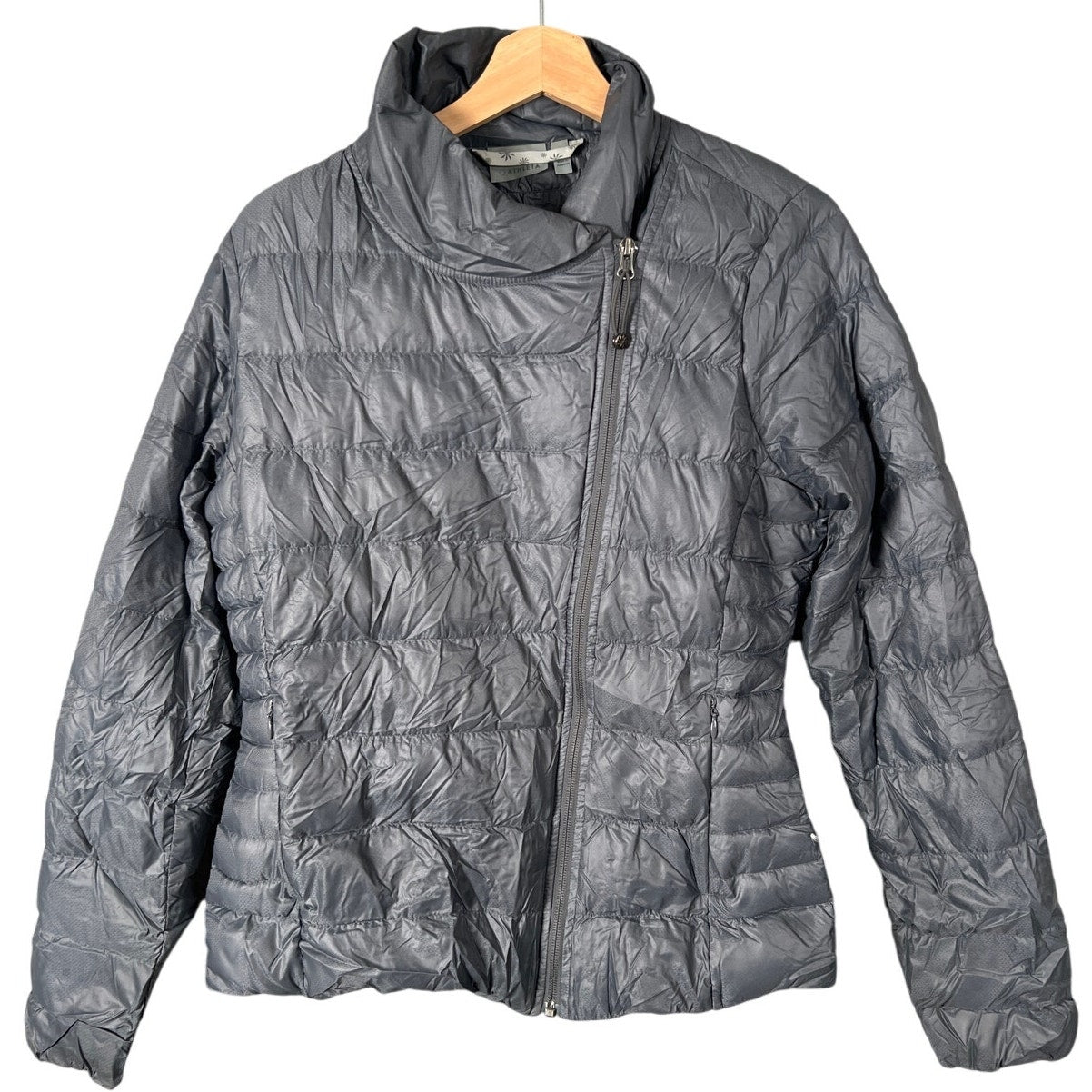 Athleta Downalicious Size Medium Lightweight Puffer Jacket 100% Nylon Gray