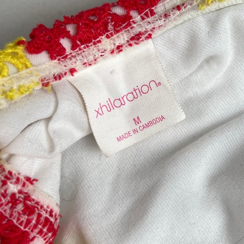 Xhilaration Crochet Wireless Lined Bikini Top Floral Yellow Red Medium