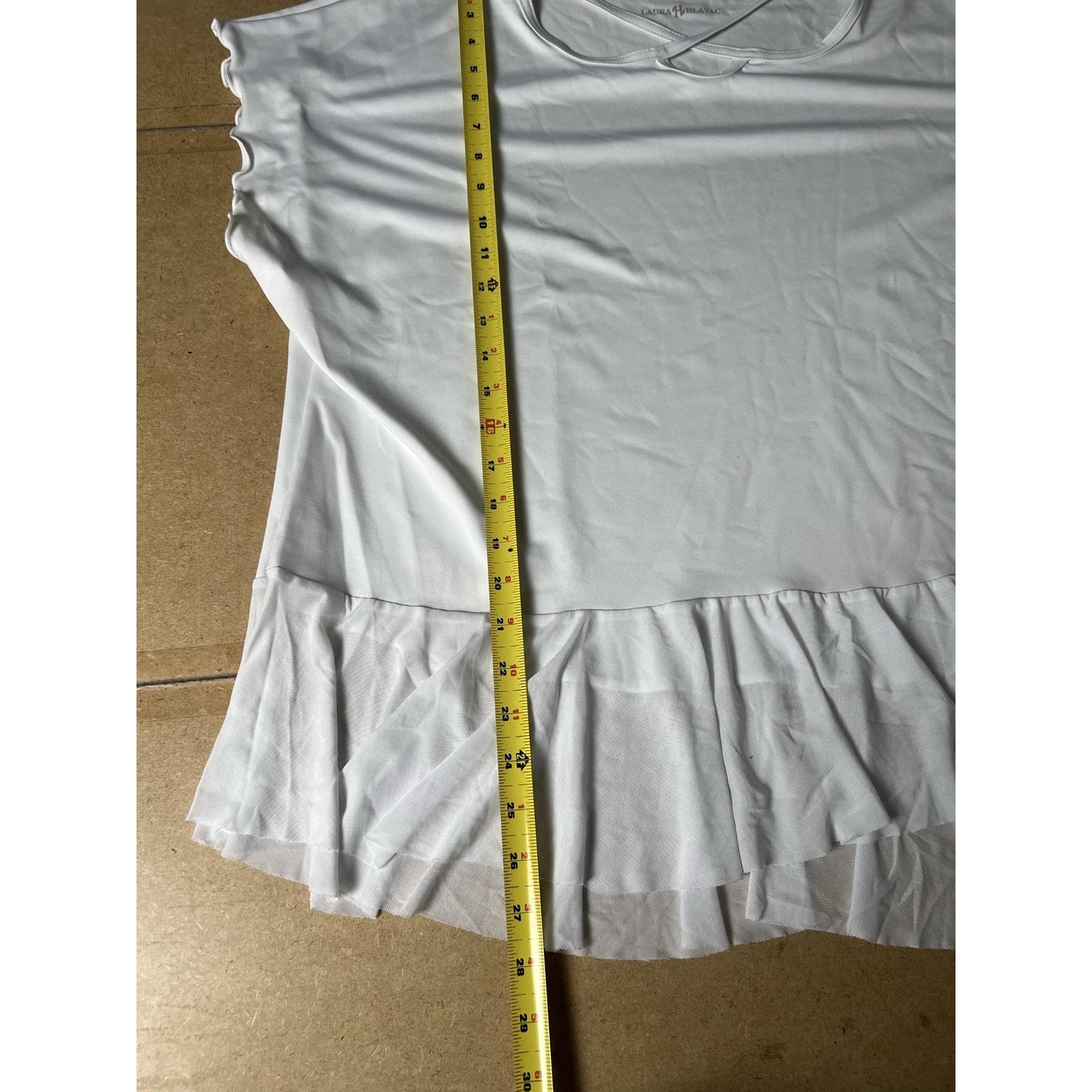 LAURA HHLAVAC Shirt Womens XL White Tunic Ruffle Strap Jersey Polyester