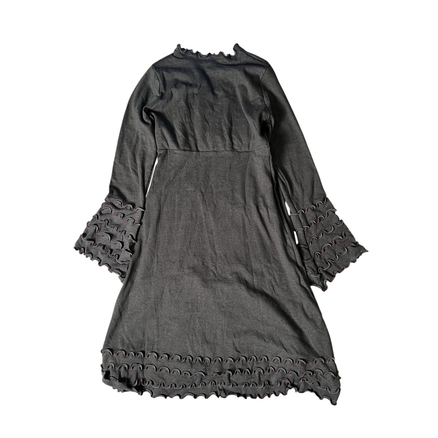 LAURA HHLAVAC Dress Womens M Brown Fit & Flare Sweater Dress V-Neck Ruffle